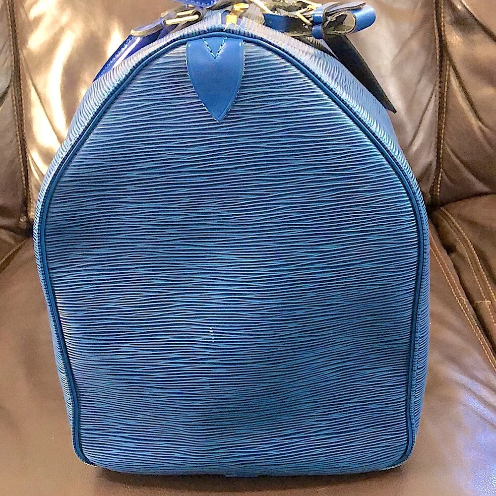 LOUIS VUITTON Toledo Blue Epi Leather LV50 Keepall Boston Travel Duffel Bag